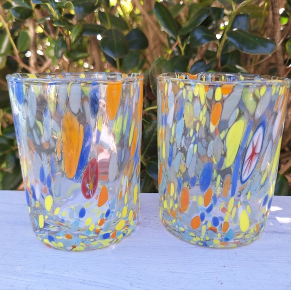 Murano Glass Cups Millefiori Tumblers Drinking Glasses Gift Set 2 Made in Italy - Picture 16 of 16